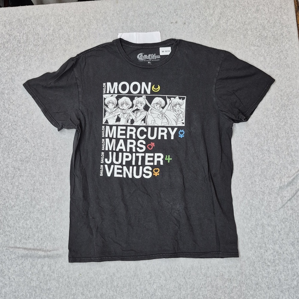 Sailor Moon Men Shirt XL Black Graphic Anime Tee Logo Short Sleeve READ